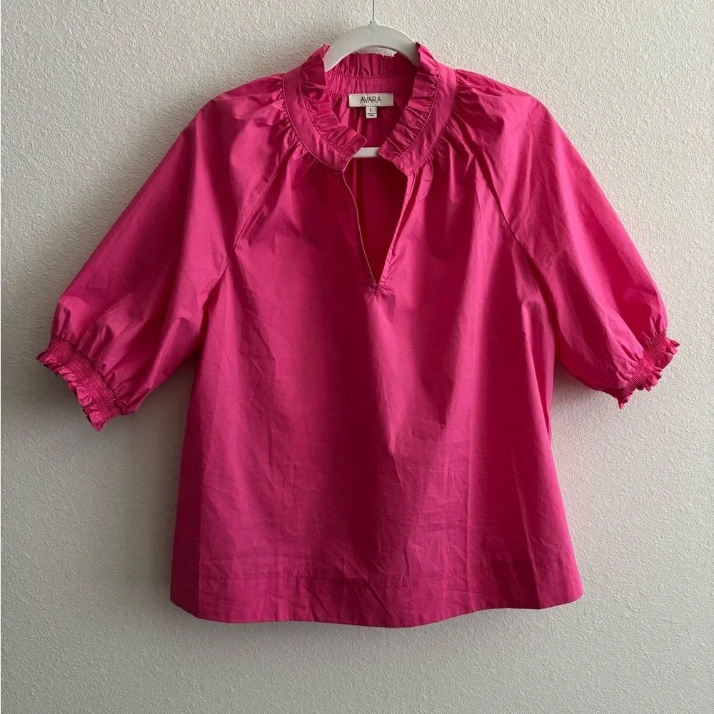 Avara Pink Blouse with Ruffled Sleeves - Picture 1 of 6